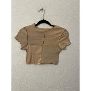 PrettyLittleThing Womens Patchwork Short Sleeve Knit Top Size 4 Beige